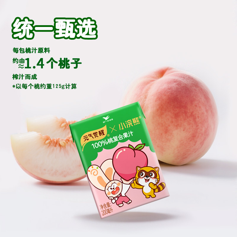 小浣熊联名]统一元气觉醒100%桃复合果汁饮料便携装200ml*6盒高清大图