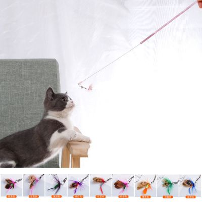 仿真小飞虫逗猫棒手工斗猫铃铛小羽毛钢丝软杆逗猫玩具啃咬可替换 逗猫棒[1根]+10个替换头