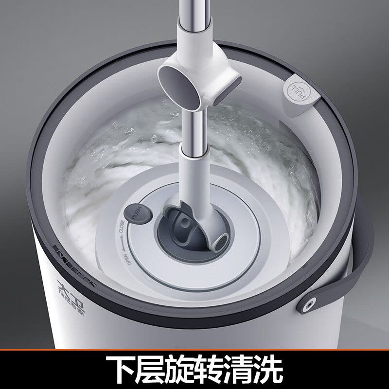 大卫 旋转拖把免手洗家用一拖净单桶拖布桶懒人拖地托把墩布 加强杆+塑料盘(共4拖头)图片