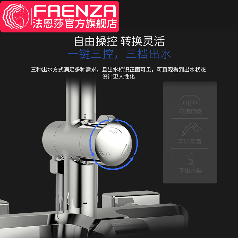 法恩莎卫浴 方形挂墙式高档多功能可调大花洒铜 品牌花洒F2M8821SC