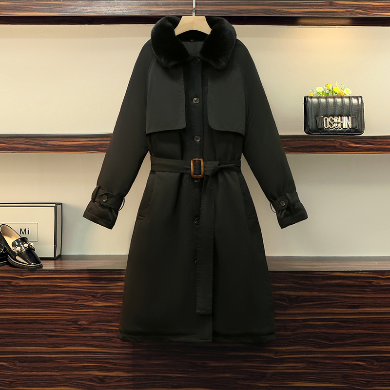 SUNTEK大码女装中长款棉服2020年冬季新款胖mm加绒加厚风衣过膝棉衣外套风衣