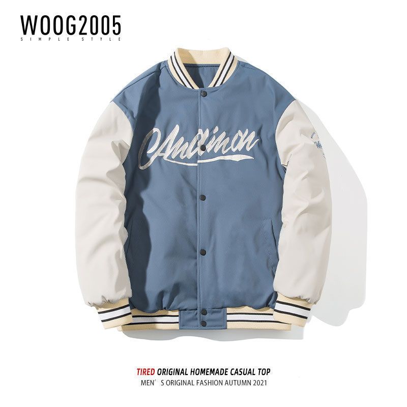 WOOG2005 夹克男宽松休闲外套男潮流时尚刺绣棒球服情侣百搭韩系