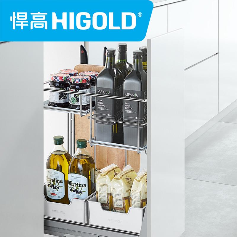 HIGOLD/悍高 橱柜调味品调料拉篮厨房橱柜304不锈钢篮阻尼导轨