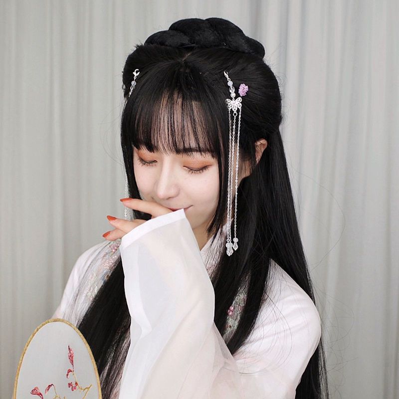 古装发包女假发女长直发汉服牛角包垫发盘发髻古风假发包套装无鬓刘海