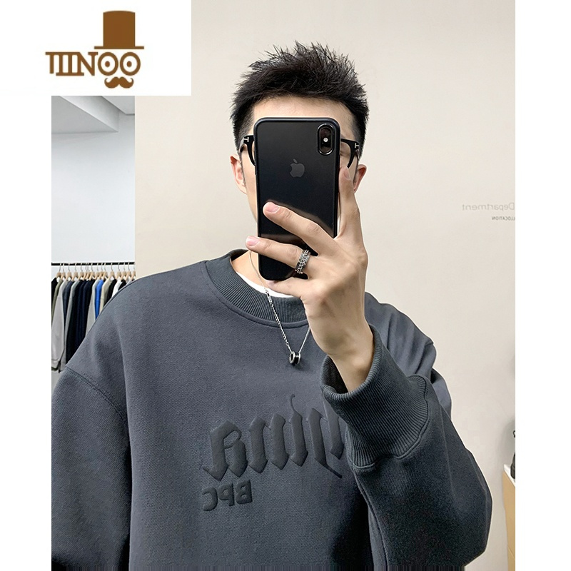 YANXUREEZ[店主穿搭]圆领卫衣男宽松日系休闲男生潮牌外套