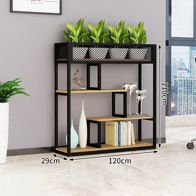 晋舰铁艺置物架绿植花架隔断收纳架书架办公室餐厅装饰架 三层长120cm高清大图