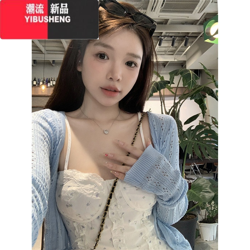 YIBUSHENG甜辣妹白色连衣裙春季2024新款时尚小清新收腰碎花吊带短裙女ins