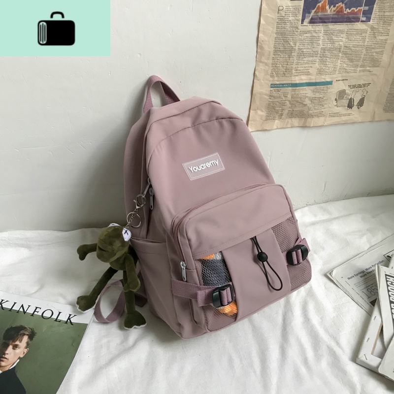 双肩包潮牌女原宿ulzzang初中生高中书包上学网红简约背包校园风NEW LAKE 粉色（带挂件）