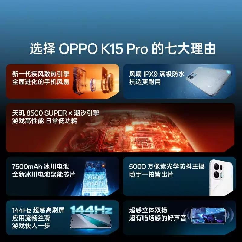OPPO K15 Pro 12+256GB 标准版 赛博光翼 风扇散热 天玑8500 SUPER芯 80W高清大图