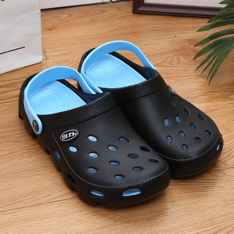 回力洞洞鞋男夏季透气凉拖鞋男女情侣沙滩鞋包头拖鞋厚底防滑韩版黑色