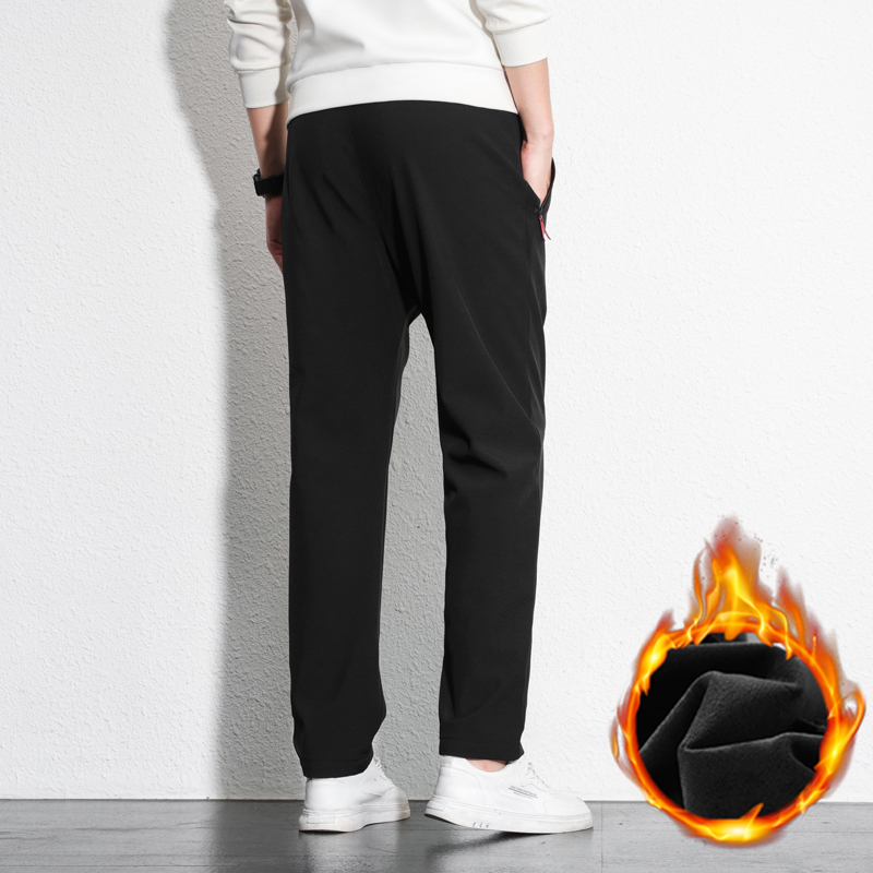 伊夫狼爪yifulangzhua冬季长裤加绒加厚休闲裤男直筒裤运动松紧拉链