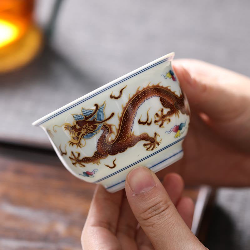 MULTIPOTENT主人杯功夫茶杯陶瓷龙年如是杯薄胎瓷品茗杯伴手礼盒图片