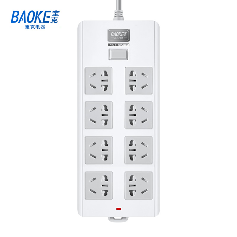 宝克(BAOKE)K328-3K 3m插线板 新国标延长线插座8位组合总控开关 2500W MAX 白色 1个