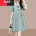 YIBUSHENG连衣裙2024新款女装季大码宽松显瘦胖mm遮肚小个子时尚a字裙4 XL建议115斤-130斤 豆绿色