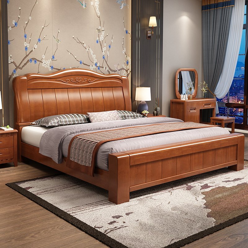 中式实木床18米双人床主卧现代简约经济型储物床工厂直销床15米