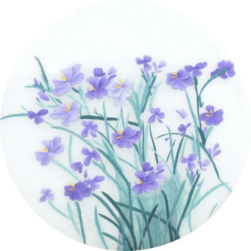 兰花1苏州刺绣diy套件初学手工双面绣扇子团扇材料包有痕迹图有指导群