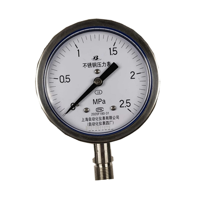 上自仪不锈钢压力表/ 隔膜/耐震式Y-100BF 接口M20×1.5 量程0-2.5Mpa带三色环高清大图
