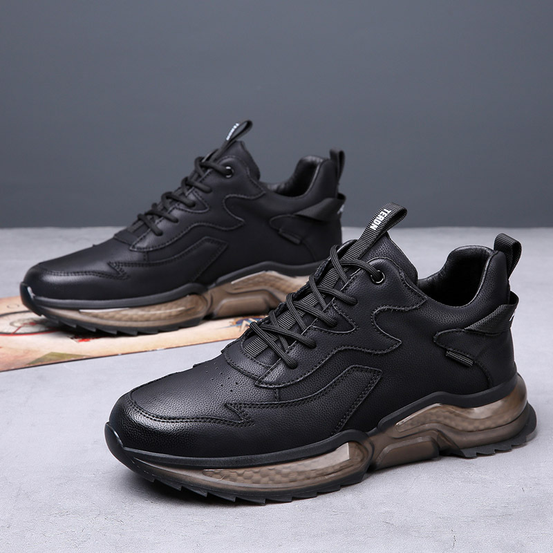 秋季男鞋子新款透气厚底运动休闲皮鞋男士真皮百搭增高潮鞋