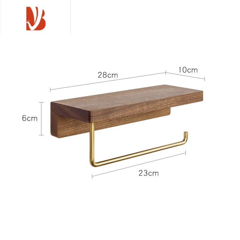 三维工匠免打孔纸巾架卫生间卷筒纸置物架厕所放手机抽纸盒壁挂黑胡桃实木 大号北美黑胡桃木卷纸架