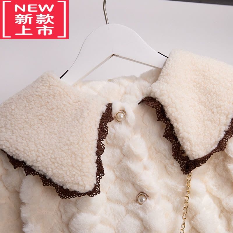 可莉允女童秋冬装毛毛衣2022新款女孩时髦娃娃领加绒加厚外套送小熊包包棉服图片