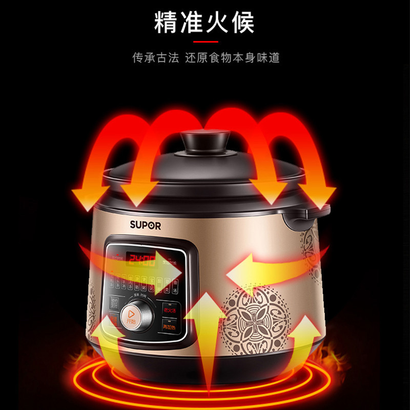 苏泊尔(SUPOR) DG40YC819-60 电炖锅多功能电炖盅电砂锅 4L容量智能 陶瓷内胆煮粥锅煲汤锅中华炽陶单胆