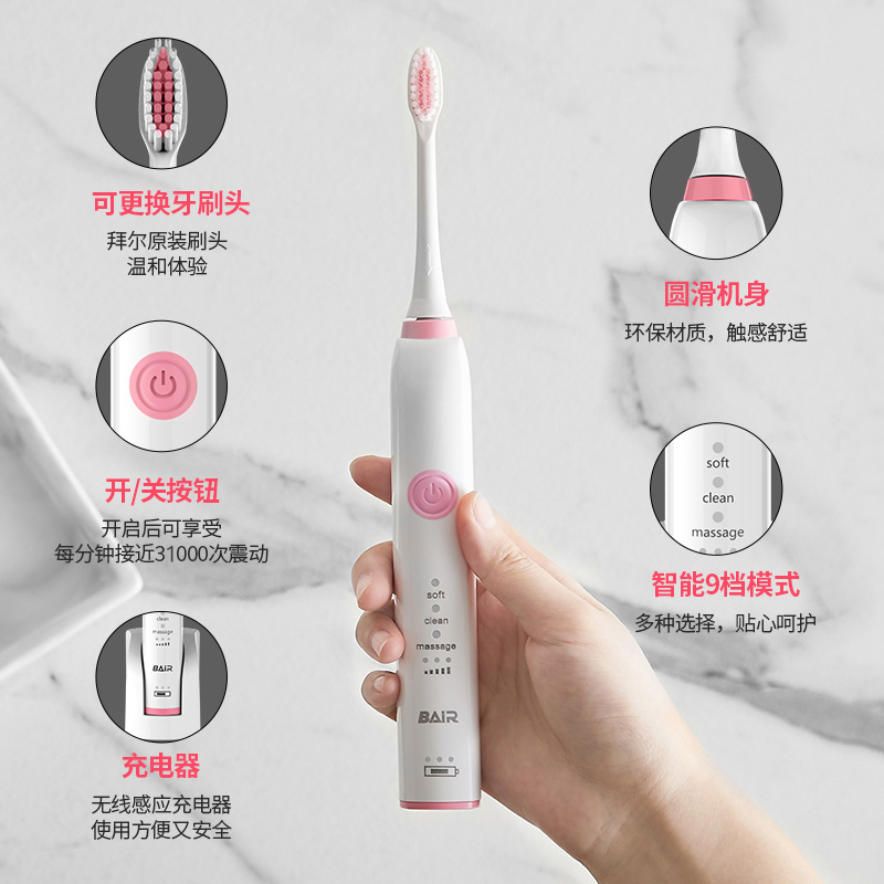 拜尔(BAIR)X1 智能电动牙刷 成人充电式声波震动牙刷 情侣生日礼物 双人套装高清大图
