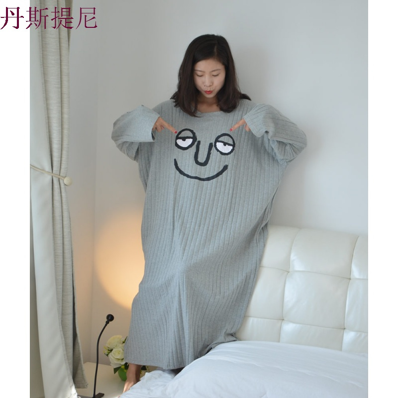 卡通搞怪表情睡裙春秋夏加肥胖MM孕妇加大码纯棉睡衣女韩版200斤