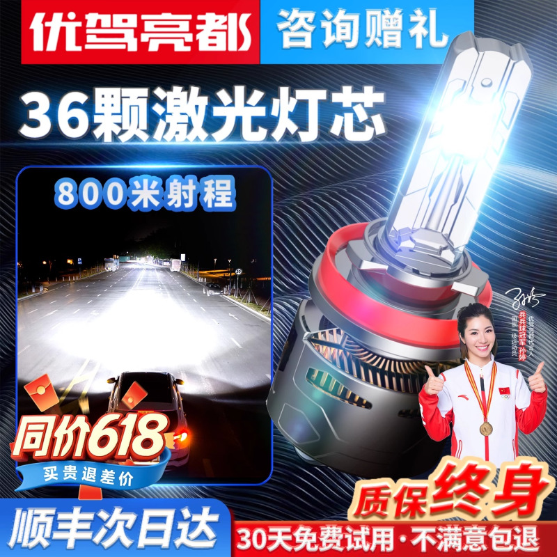 汽车激光大灯强光高亮LED车灯远光近光超亮聚光改装灯泡