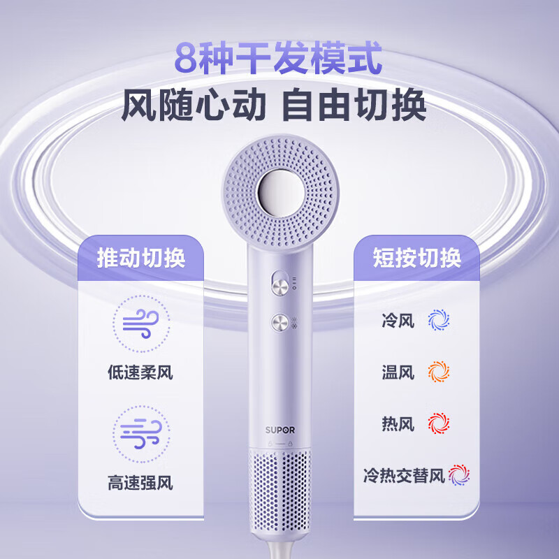 苏泊尔(SUPOR)EHDH-H820A ZMD安心系列 11万转高速负离子 燕麦奶白吹风机高清大图