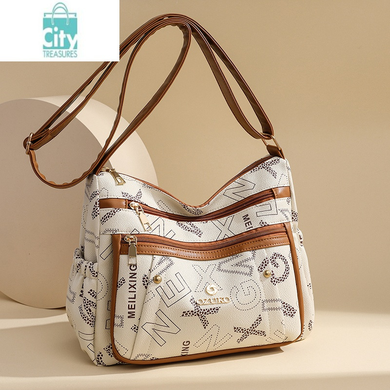 bangdou女士中年妈妈包大容量上班软皮多口袋斜背跨包单肩包斜挎新款