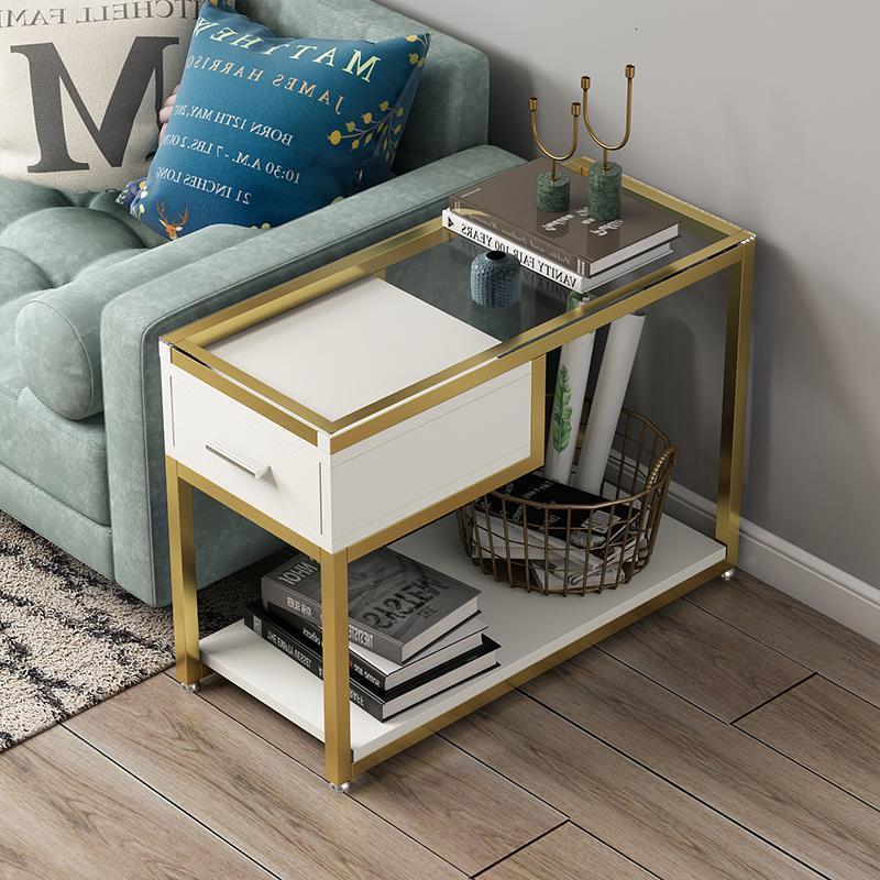 森美人沙发边几侧边柜角柜简约现代床头小桌子轻奢迷你北欧小茶几 金色配白色80*40*60