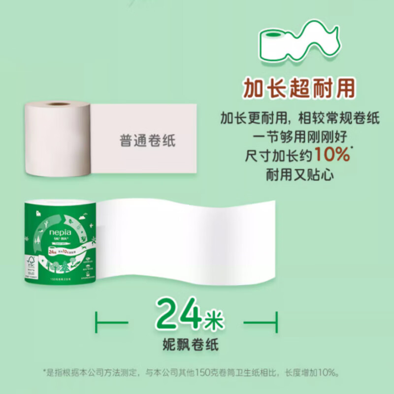 妮飘卷筒卫生纸4层150克/卷*12卷FSC认证无芯卷筒纸母婴适用家庭卷纸高清大图
