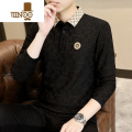 YANXU2023新款秋季长袖翻领T恤男士时尚休闲Polo衫打底衫款男装 185/3XL(170-180斤) YH-3390黑色翻领长袖