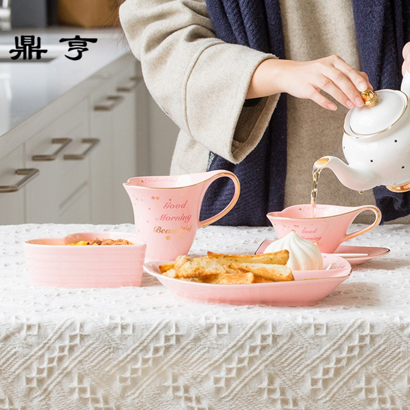 鼎亨 欧式描金陶瓷咖啡杯碟套装 马克杯早餐盘下午茶摆拍蛋糕
