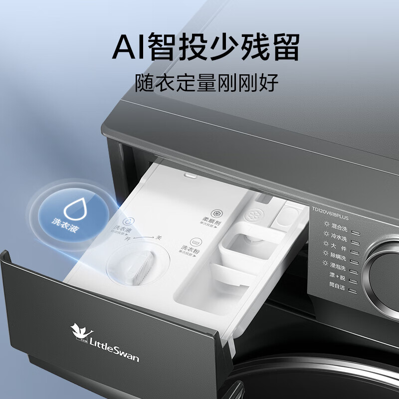 小天鹅(LittleSwan)滚筒洗衣机全自动家用 带烘干洗烘一体 水魔方[TD120V618PLUS]12公斤 超薄高清大图