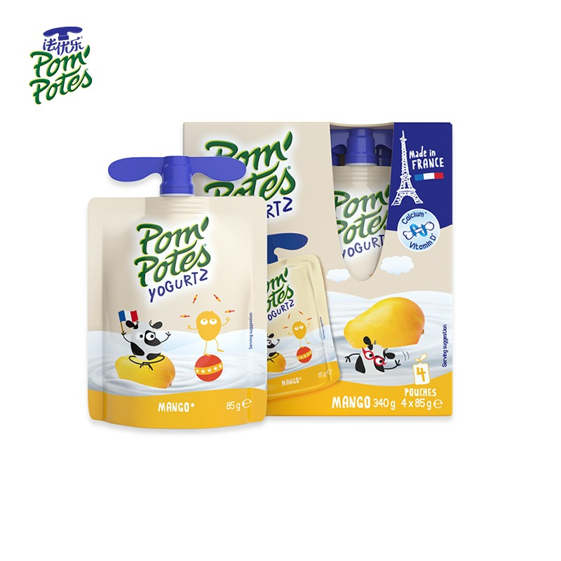 法优乐儿童酸奶宝宝零食常温法国进口不刺激肠胃 芒果口味85g*4袋*6盒