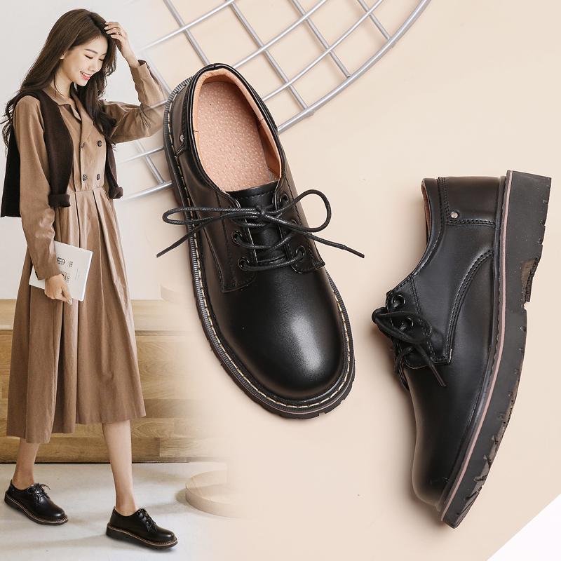 百丽牧貂英伦风小皮鞋女平底春季新款职业黑色配正装女鞋大码工作夏季