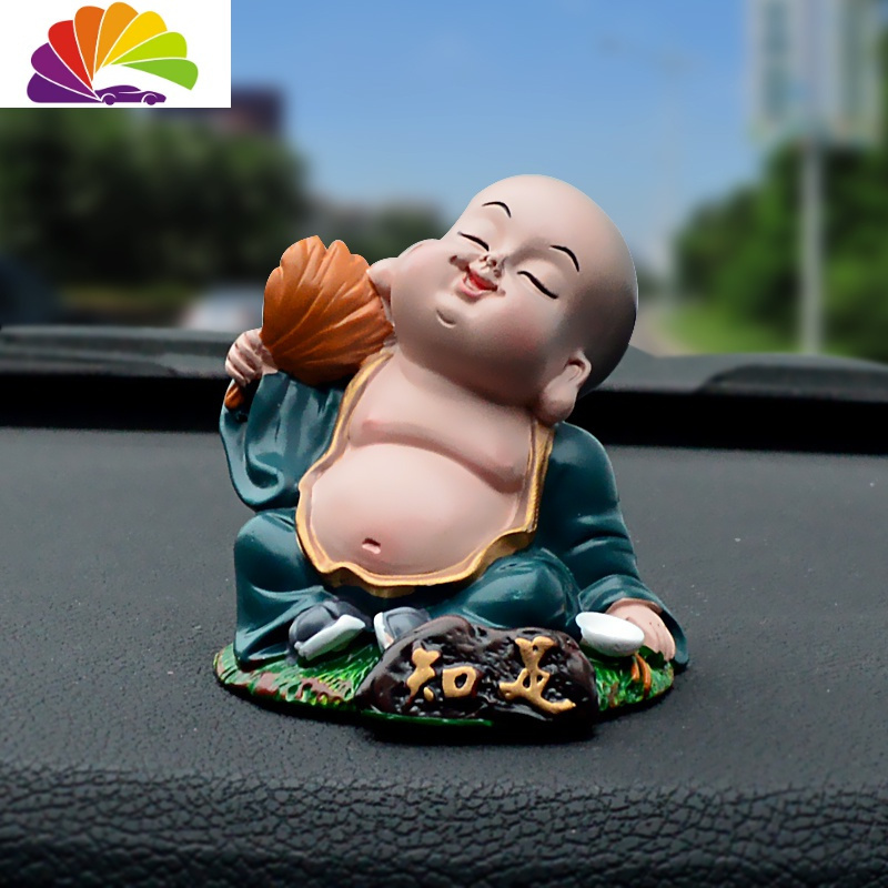 舒适主义汽车摆件小和尚弥勒佛像可爱公仔车载车内创意车饰用品知足