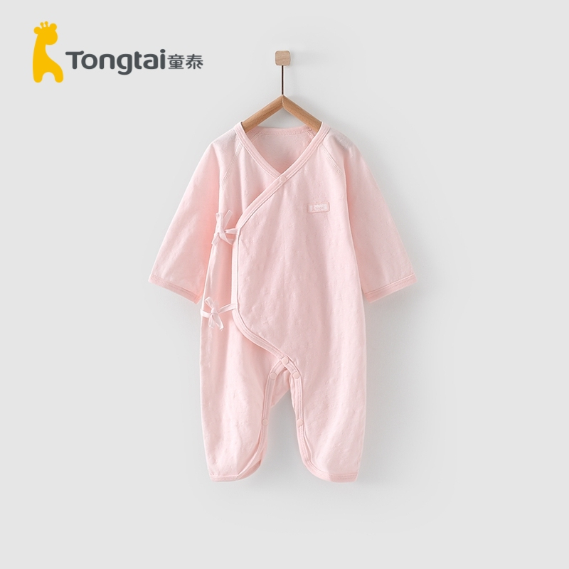 童泰(TONGTAI)夏季0-3月新生婴儿男女宝宝衣服纯棉轻薄蝴蝶系带蛤衣连体衣儿童家居服连体衣
