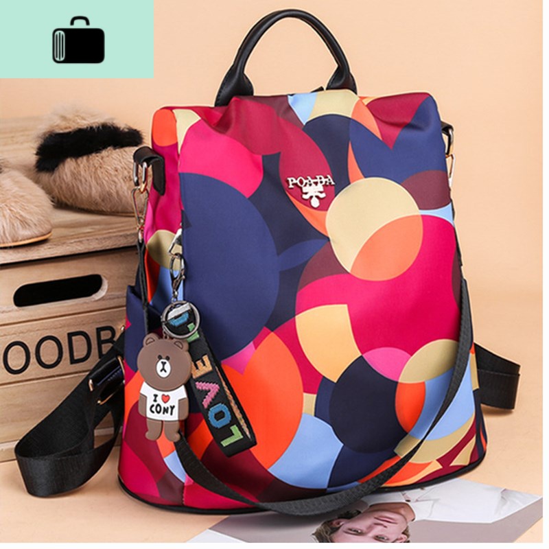 香港2020新款牛津布双肩包女时尚多功能背包超火防盗旅行背包潮NEW LAKE 英文标彩圈1