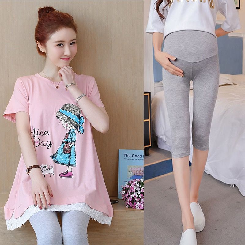 孕妇夏装套装时尚款两件套2020春夏季上衣宽松短袖t恤孕妇连衣裙串得