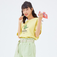 [1件4折价:71.6,可叠加199减30]美特斯邦威T恤女2020新款夏季女小鳄鱼图案针织女士体恤上衣_141