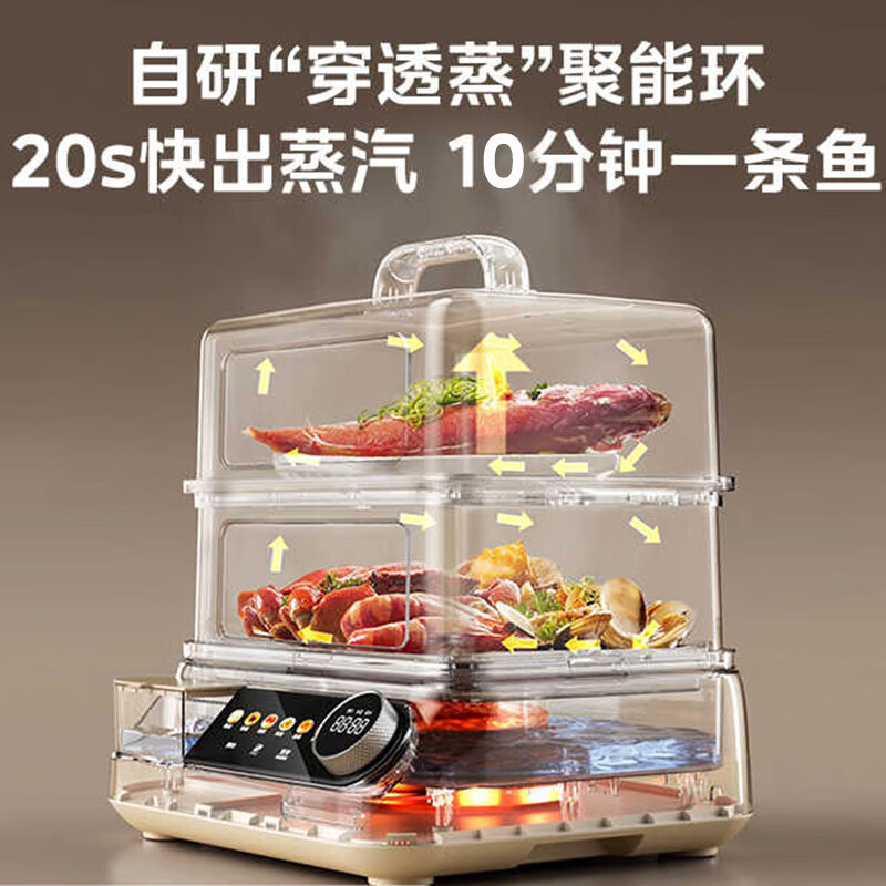 美的16.5L双层大容量穿透蒸电蒸锅不锈钢全景可视多功能锅ZGC302352KS高清大图