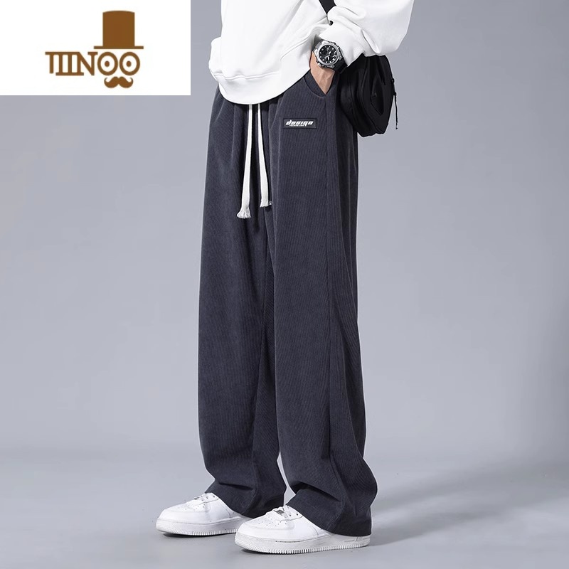 YANXU灯芯绒裤子男新款直筒阔腿宽松运动裤男生卫裤潮牌休闲长裤高清大图