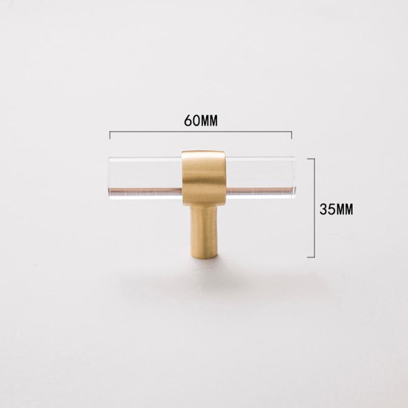 亚克力60mm 单孔 亚克力黄铜长条拉手现代简约橱柜金色透明抽屉衣柜家具轻奢门把手