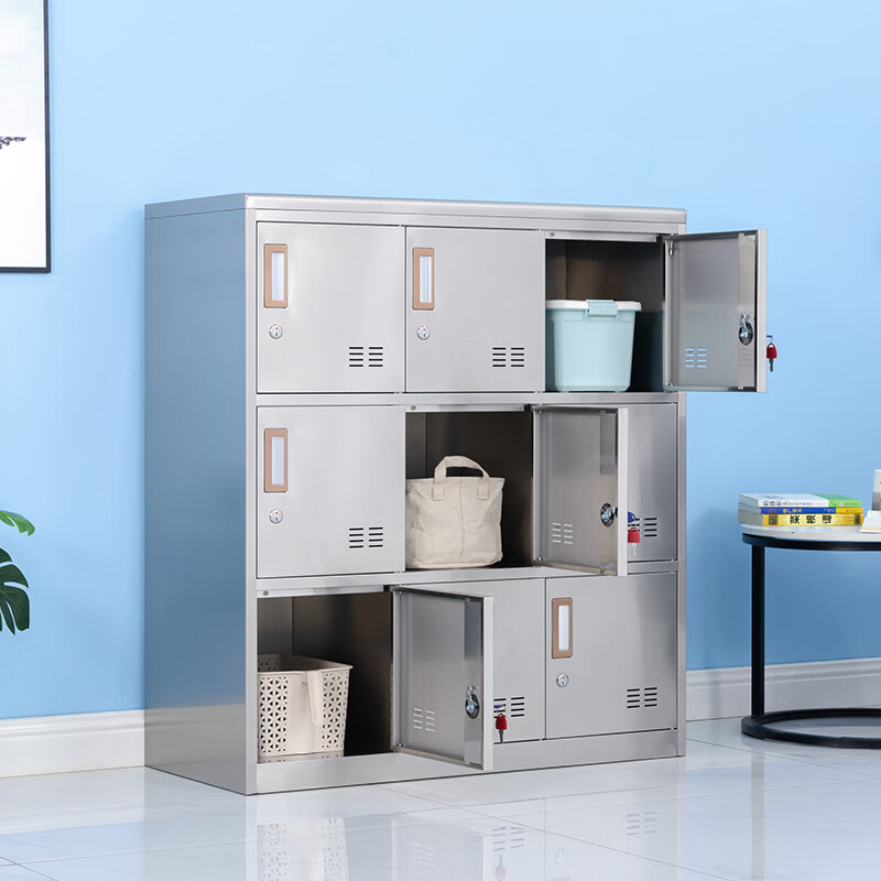 域赢201不锈钢铁皮柜员工柜鞋柜存包柜碗柜办公柜9门高清大图