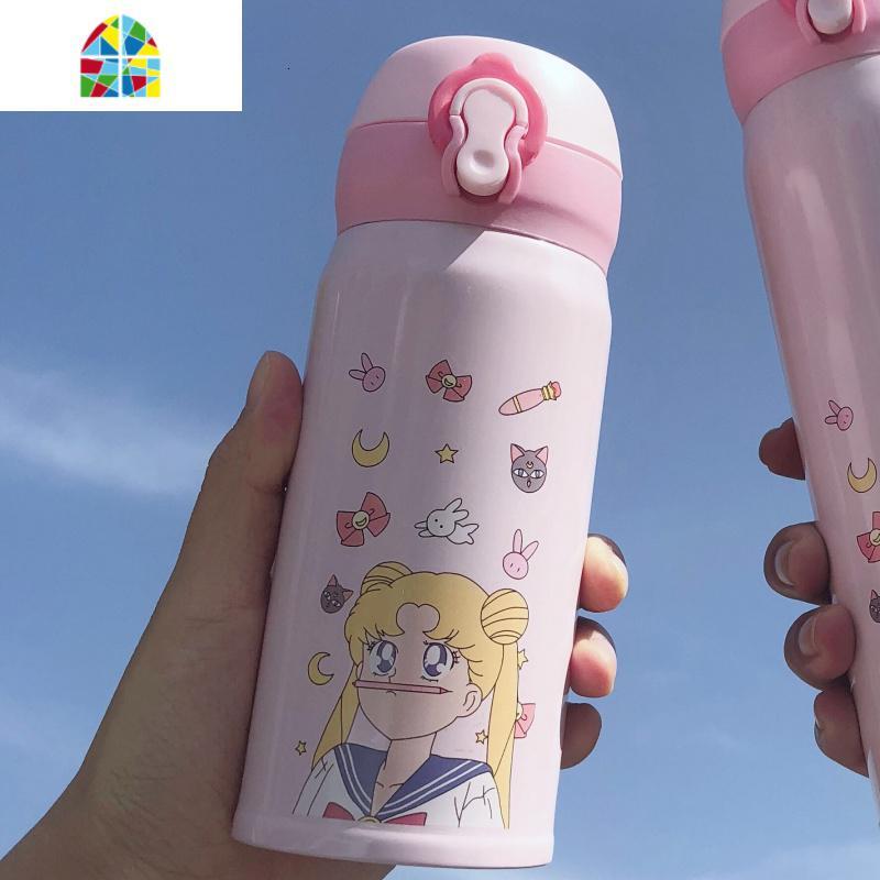ins风韩版美少女保温杯女学生可爱简约少女便携个性不锈钢水杯子 FENGHOU 350粉色美少女