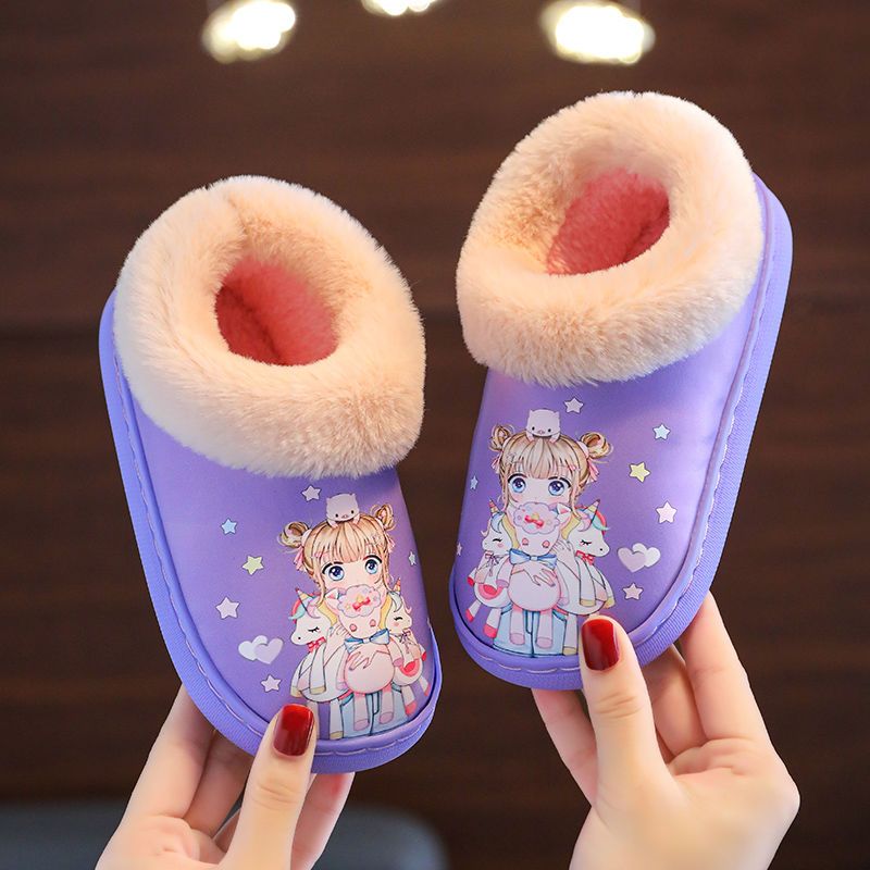 加厚儿童拖鞋超萌PU皮面防水可爱公主防滑男女卡通亲子鞋高清大图
