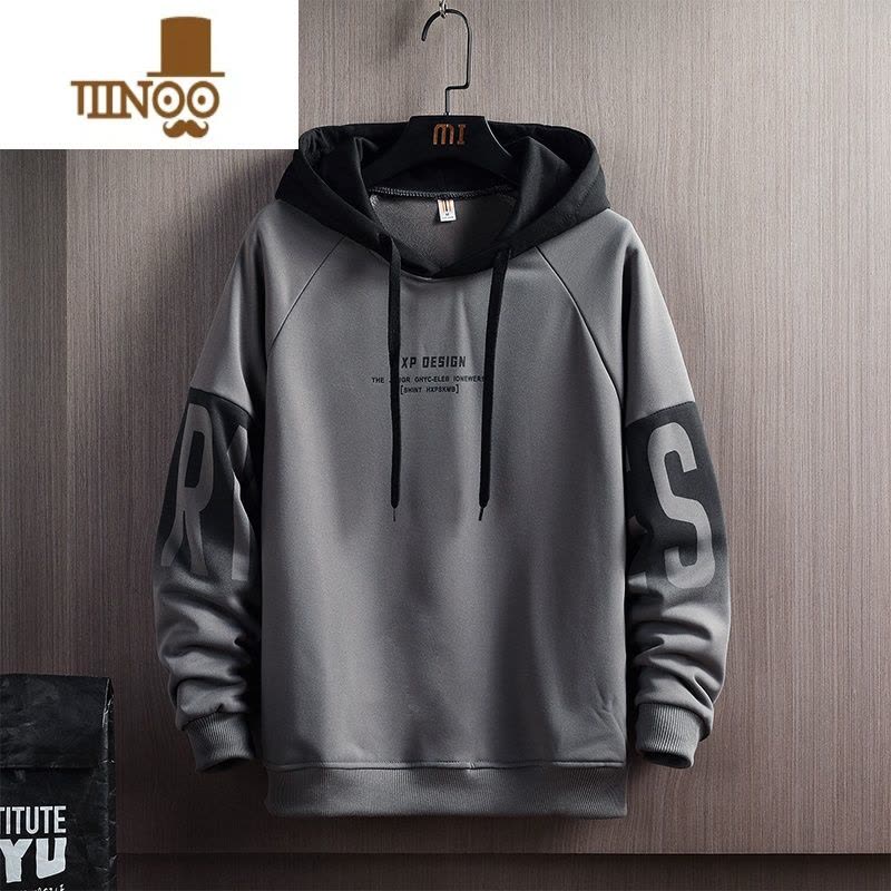 YANXU男士加绒加厚连帽卫衣2023秋季新款中山潮牌款宽松上衣服外套图片