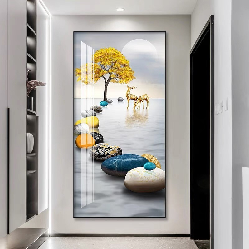 栢景居入户玄关装饰画竖版现代轻奢走廊过道寓意好的晶瓷画客厅玄幻挂